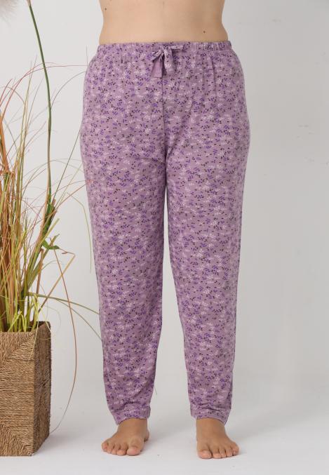 Pantaloni de Pijama Dama Lungi,Big Size,Culoare Mov cu Floricele,Engros